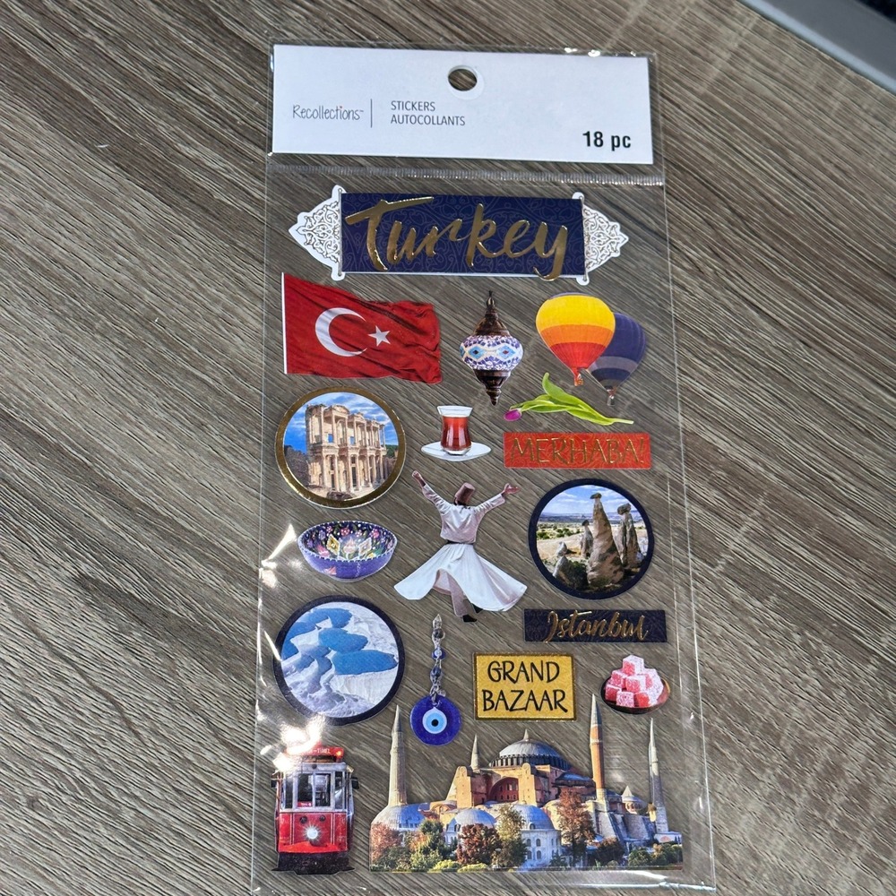 Stickers Recollections Turkey Travel Theme 18pc Gold Foil Scrapbook Journaling
